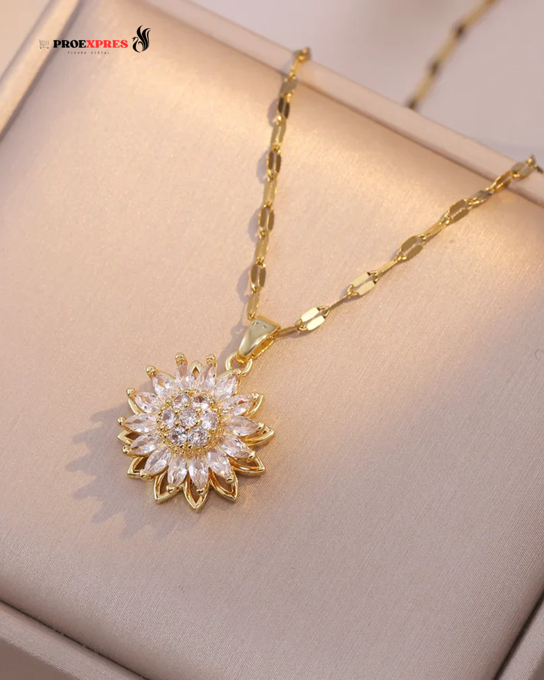 Haz brillar tu look con la Cadena Girasol Giratorio